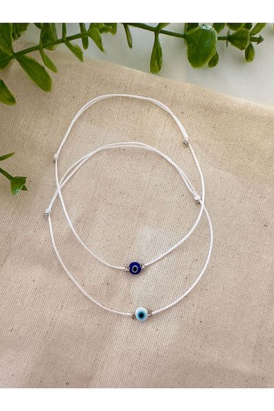Atelier Çağla White Double Evil Eye Bead - Anklet