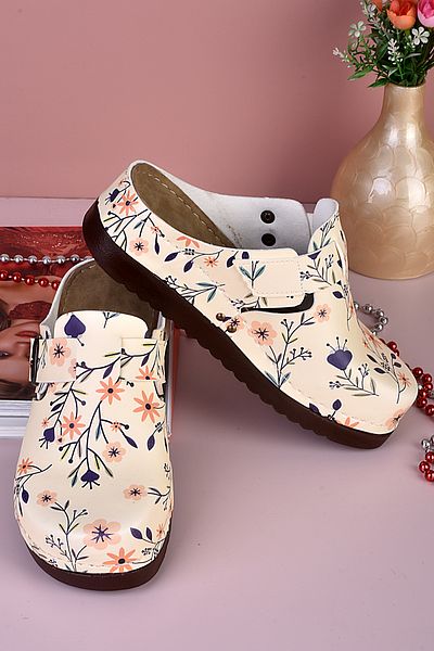 azizsahinshoes 3064 Ανατομικές παντόφλες με μοτίβο μπλε λουλουδιών