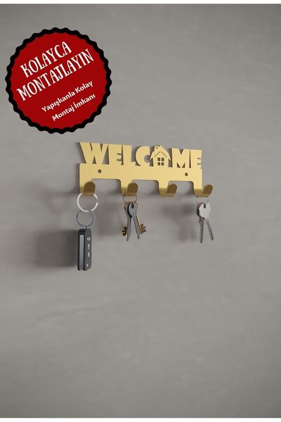 alfams by fmsa Welcome Hoşgeldiniz Yazılı Metal Anahtar Askısı Metal Anahtarl...