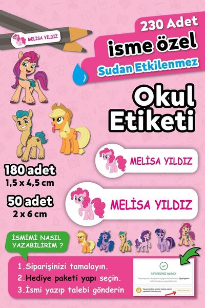 HediyeHanesi Pony Tasarımlı Kişiye Özel İsimli Defter Kalem Okul Etiketi, Yır...