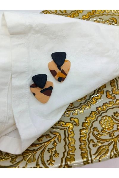 kaikosa Handmade Triangle Design Detailed - Leopard Pattern Polymer Clay Earrings