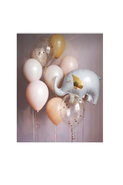 MFM Σετ γενεθλίων με μπαλόνι με φύλλο λευκού ελέφαντα