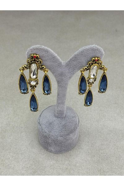 CT STONES Blue crystal stone vintage earrings