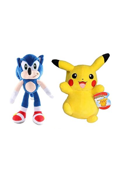 KİNKU Efsane 2'li Pokemon Pikachu & Sonic Peluş Oyuncak Seti Uyku & Oyun Arka...