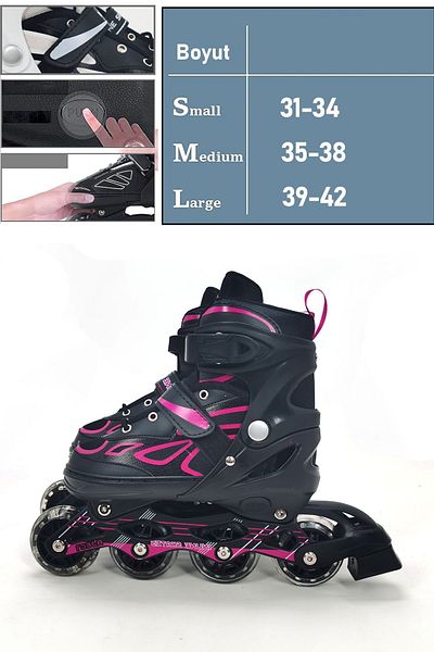 Vadi Pink Double Row Aluminum Body Lighted Silicone Wheel Adjustable Practice Skating Bag