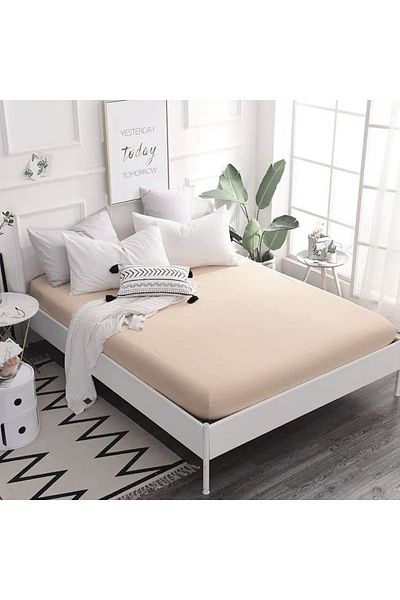 LilaMOON Cream Colored Cotton Combed Cotton Fabric Single/Double Fitted Elastic Sheet
