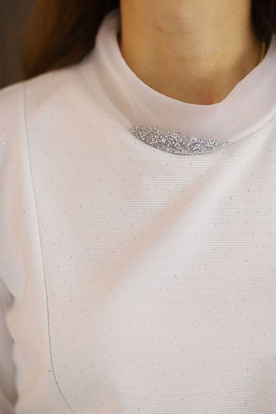 THE Q STUDİO White Knee Length Organza Sleeve and Collar Large Size Evening Dress with Stone Detail