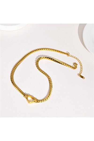 BORENO Paslanmaz Çelik Üzeri Altın Kaplama Geçirme Zincirli Kalpli Kolye