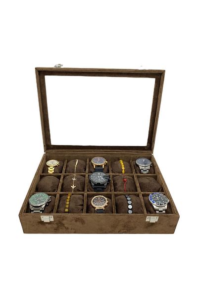kutuveaksesuar Watch Bag 15 Compartments Watch Organizer Luxury Alkantara Brown