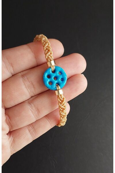ZDTHandmade Süryani nazar taşı bej makrome bileklik