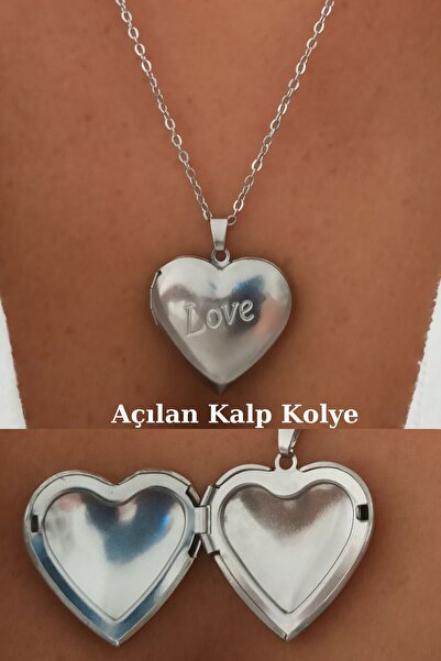 DENİZDENAL Love Steel Opened Heart Necklace