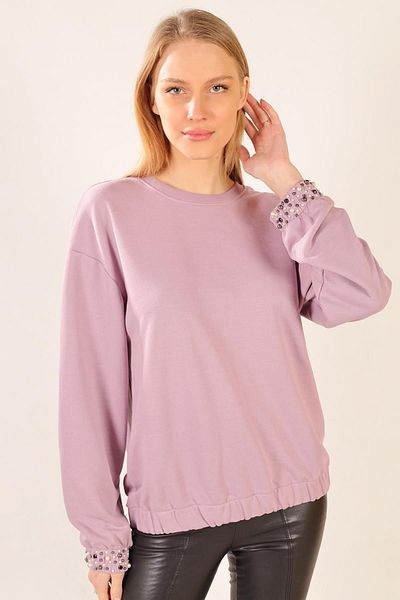 ESPİNA Pearl Detailed Women's Sweatshirt - Sleeve Cuff