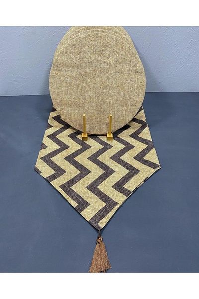 Premier American&Service Wicker Coffee Zigzag Runner 6-Piece MDF Charger Design Takim