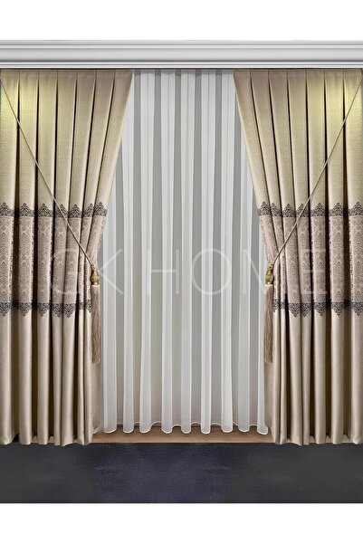 SAYDEMİR HOME Pano Fon Perde Krem Damask Çiçek Desenli Fon Perde SIK PİLE 1/3...