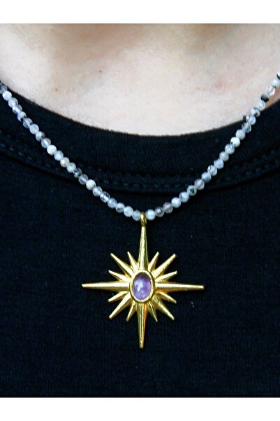esha North Star Natural Stone Moonstone Amethyst 3 mm Natural Stone Women's N...