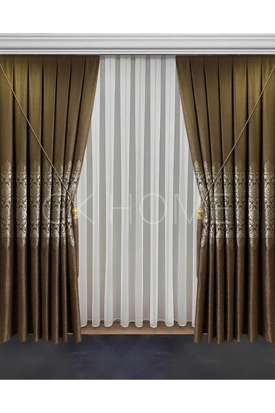 SAYDEMİR HOME Pano Fon Perde Kahverengi Damask Çiçek Desenli Fon Perde SIK Pİ...
