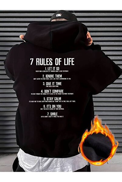 NoVibe Hanorac cu glugă supradimensionat unisex cu imprimeu 7 Rules Of Life -...