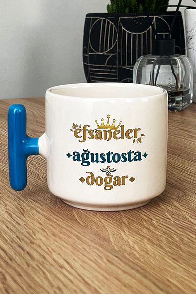 Hedizu Legends Are Born in August Mug Cup with t Handles Blue Lion Sign Birthday Gift
