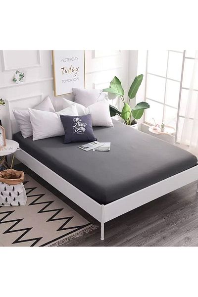 LilaMOON Anthracite Color Cotton Combed Cotton Fabric Single/Double Fitted Fitted Fitted Sheet