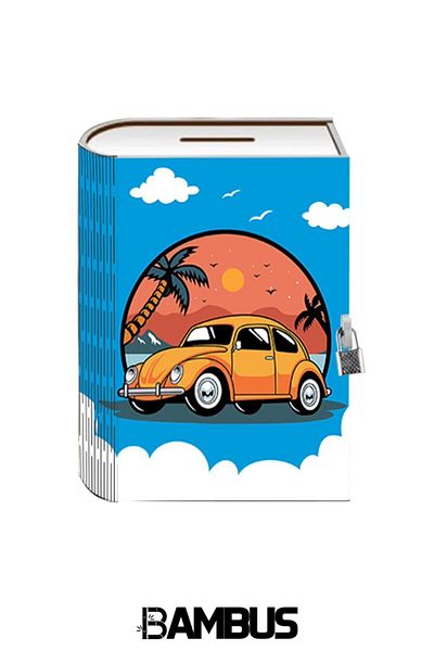Bambus Home Cutie de depozitare decorativă imprimată din lemn cu încuietoare - Pușculiță de cărți Blue Vosvos