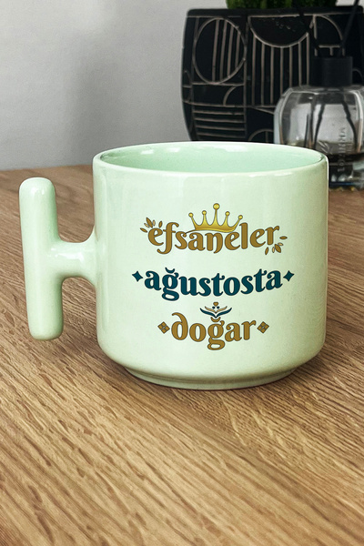 Hedizu Legends Are Born in August Pastel t Handle Mug Cup Green Lion Sign Birthday Gift
