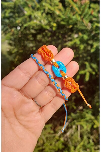 ZDTHandmade Syriac Evil Eye Bead Orange Two-Hole Macrame Bracelet Suit