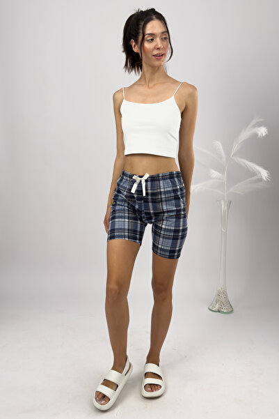 Betimoda High Waist Women's Shorts Pajamas - 100% Cotton, Four Seasons, Filenel Blue