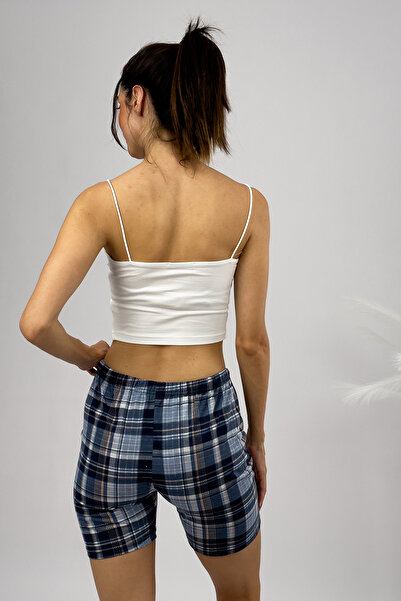 Betimoda High Waist Women's Shorts Pajamas - 100% Cotton, Four Seasons, Filenel Blue