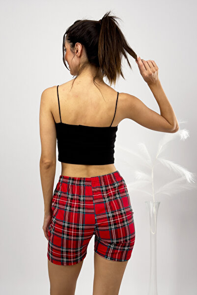 Betimoda 100% Cotton Women's High Waist Four Seasons Shorts Pajamas Red Green