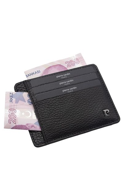 Pierre Cardin Unisex Black Floater Leather Card Holder - 0422A41
