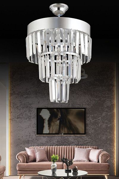 KARDELEN AYDINLATMA AVİZE Paris 3-Tier Chrome Crystal Stone Modern Chandelier of 30'