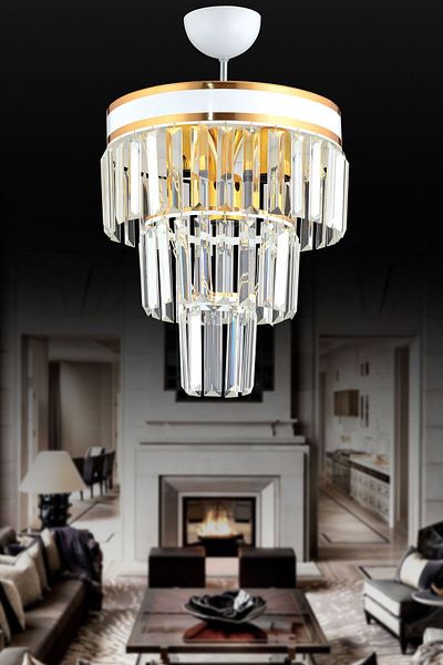 KARDELEN AYDINLATMA AVİZE Paris 4-Tier White to Gold Gilded Crystal Stone 30' Modern Chandelier