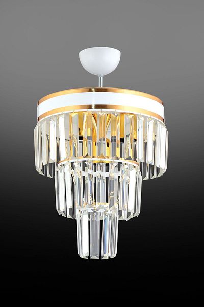 KARDELEN AYDINLATMA AVİZE Paris 3-Tier White to Gold Gilded Crystal Stone Modern Chandelier of 30'