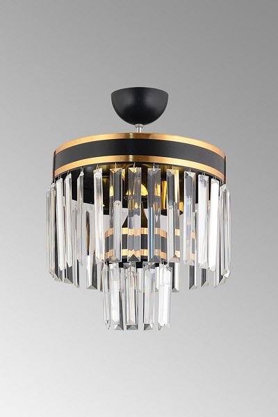 KARDELEN AYDINLATMA AVİZE Paris 4-Piece, 2-Tier Black and Gold Gilded Modern Chandelier with 30' Crystal Stones