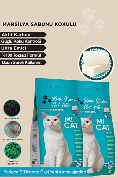 Mİ CAT 2x20 L Marsilya Sabun Kokulu Kedi Kumu Koku Hapseden Aktif Karbonlu Sü...
