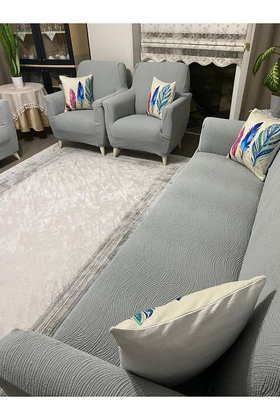 UYUMEV 3311 Model Jacquard Grey Waterway Pattern Seat Cover Set - Elastic and Washable