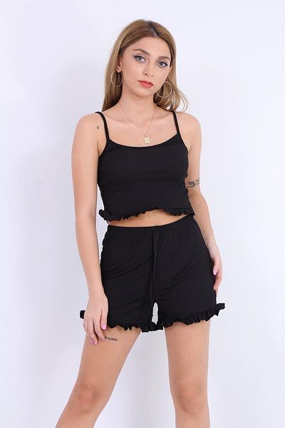 CALİENTE Set de pijamale cu bretele negre pentru damă