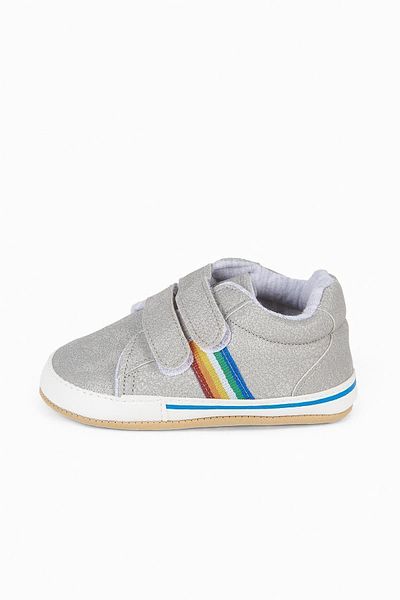 First Step Gray Colored Striped Velcro Baby Boy Booties First Step Shoes-grey/grey-g-2351