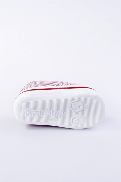 First Step Kırmızı Çizgili Kız Bebek Patik Ilk Adım Ayakkabısı