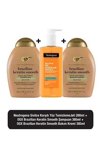 Neutrogena Sivilce Karşıtı Günlük Yüz Temizleme Jeli 200 Ml + Ogx Keratin Smo...