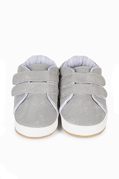 First Step Gray Colored Striped Velcro Baby Boy Booties First Step Shoes-grey/grey-g-2351