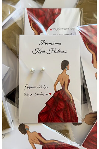 EminönüToptanSüs Kına Hatırası İnci  Küpe ve Kınası ile 32 Adet İncitokaküpe5