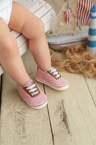First Step Red Striped Baby Girl Booties First Step Shoes