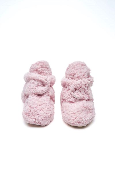 First Step Pink Plush Non-Slip Base Cotton Lined Snap Slippers