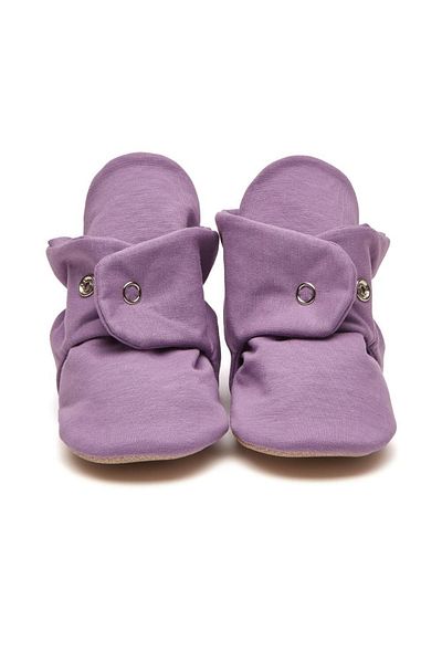 First Step Organic Cotton Lilac Slippers with Non-Slip Base Snaps
