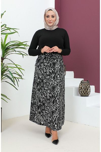 Gelince Patterned Belted Flared Skirt