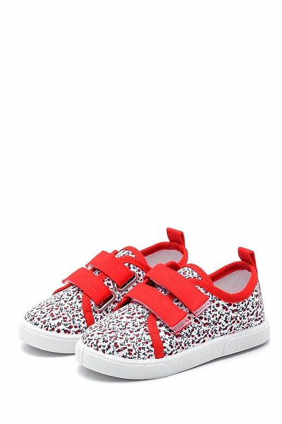 First Step Flower Patterned Double Velcro Linen Sports Kids Shoes-red-f-498
