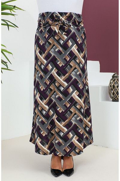 Gelince Patterned Belted Flared Skirt