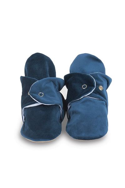 First Step Navy Blue Slippers with Velvet Anti-Slip Base, Cotton Lining and Snap Fasteners - F-870