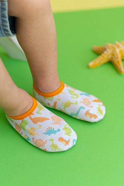 First Step Dinosaur Patterned Orange Boy's Non-Slip Sole Sea and Pool Shoes-f-9004